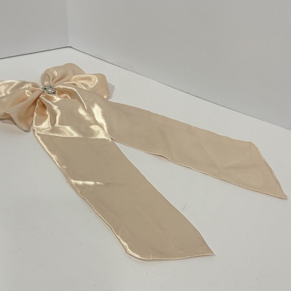Oversized Satin Bow Bridal Bow Embellished Hair Bow Long Tail Women’s Hair Bow - Picture 14 of 15